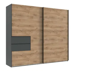 Produktbild von Schwebetürenschrank >palermo< PLANKENEICHE Nachbildung + GRAPHIT - 250x216x65cm (BxHxT)