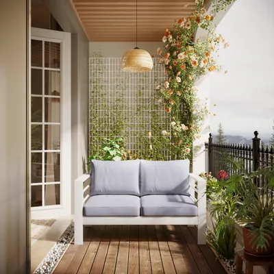 Produktbild von MeXo Gartenmöbel Aluminium, Sitzgruppe frei Kombination, (Zweisitzer-Sofa mit Kissen, Weiß), Indoor Outdoor Balkon Garten Terrasse Aluminiumrahmen