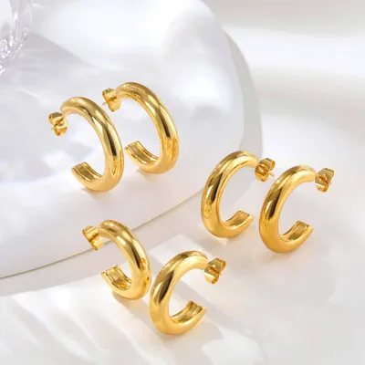 Produktbild von Creolen Ohrstecker Set Gold 3 Paar - Ohrringe aus Edelstahl