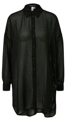 Produktbild von s.Oliver Chiffon Longbluse im Oversize-Look mit Allover-Muster und geschlitztem Saum transparent