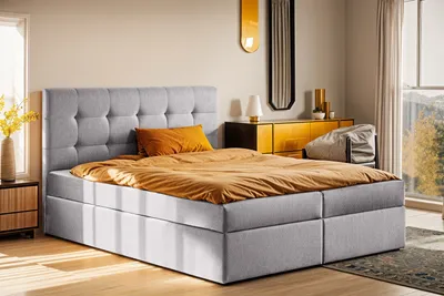 Produktbild von Kaiser Möbel Boxspringbett mit matratze und bettkasten, Schlafbett LUDANO stoff Soro 140x200 cm Grau H3