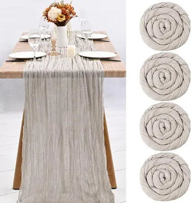 Produktbild von 4er-Pack aus braun-grauem Käse-Tuch Tischüberzug, halbtransparentes Tischkleid aus 300 cm, rustikale Dekorationen für Küche, Hochzeit, Feiertage, Partyartikel (braun-grau, 300 cm)