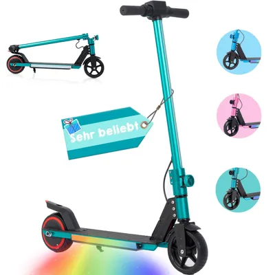 Produktbild von Elektro-Kinderroller ab 6 Jahre, 6,5'' E-Scooter für Kinder, 60Wh, 6-12km, klappbar 14km/h, Cityroller kinder, Bunte Leuchten, mit großen Rädern