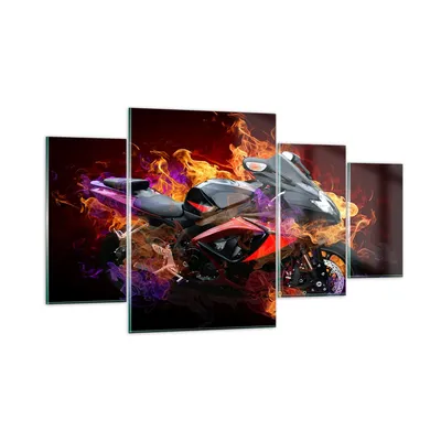 Produktbild von Bilder auf glas - Motorrad Feuer Abstraktion - 160x90cm - Glasbilder - Wandbilder - Kunstdruck - zum Aufhängen bereit - Wanddekoration aus Glas - Glas Bilder - Wandbild auf Glas - GDL160x90-0177