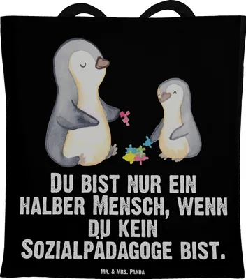 Produktbild von Mr. & Mrs. Panda Shopping Tasche Sozialpädagoge Herz - Schwarz - Geschenk, Tote Bag, Jutebeutel, Laptoptasche, Beutel, Schultasche