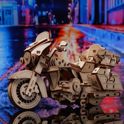 Produktbild von EWA Eco-Wood-Art 3D Puzzle Motorrad 3D Holzpuzzle mit Aufziehmechanismus, Gummirädern und beweglichen Teilen 273 Teile DIY Motorrad 3D Puzzle Erwachsene & Jugendliche ab 14 Jahren