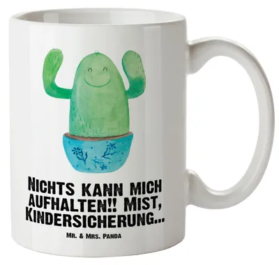 Produktbild von Mr. & Mrs. Panda Pott Kaktus Happy - Weiß - Geschenk, Ausbildung, Kakteen, Teebecher, Familie, Keramiktasse, jumbotasse, Freundin, Große Teetasse, weisse tasse, Spruch