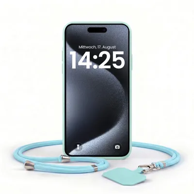 Produktbild von Handyhülle für Apple iPhone 15 Pro Max mit Handykette Band Kordel Hülle Case Schutzhülle Hellblau
