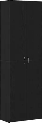 A black office cabinet with two doors and two handles.