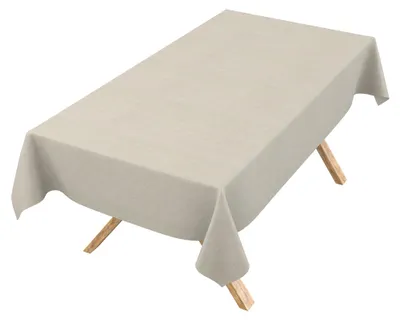 Wachstuchtischdecke Irene Leinenoptik Greige, eckig 140 x 140 cm, Schnittkante, freigestellt auf weißem Hintergrund
