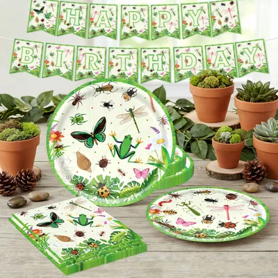 Insekten-Party-Set: Teller, Servietten & Banner