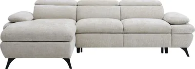 Produktbild von Ecksofa mit Schlaffunktion mit Bettkasten - Ecke links - Strukturstoff - Beige - MORAVA