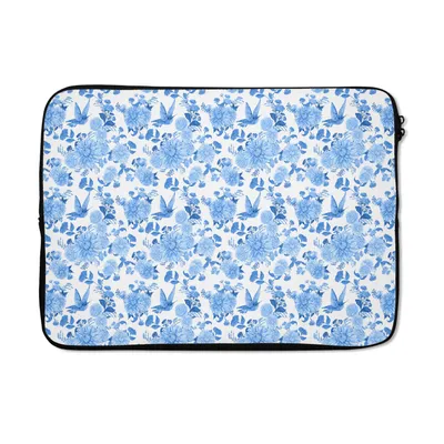 Produktbild von MuchoWow® Laptop Hülle 13 Zoll Blumen - Muster - Blau Laptoptasche - Laptophülle - Sleeve - Rundumschutz