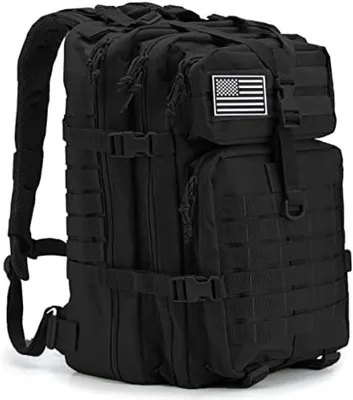 Produktbild von PolkaHome® Großer taktischer Militärrucksack 45L für Herren – MOLLE Survival Rucksack für Camping und Wandern – Schwarz