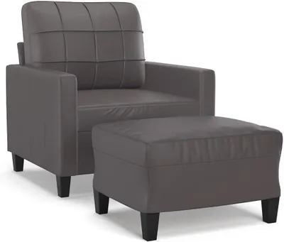 Produktbild von Grauer Sessel mit Hocker, Relaxsessel aus Kunstleder für das Wohnzimmer, moderner Loungesessel mit Metallgestell, Polstersessel für Fernsehabende, 78 x 77 x 80 cm