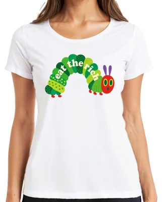 Produktbild von Eat The Rich Raupe Hungrig Nimmersatt Parodie Statement Sarkasmus Damen T-Shirt, Weiß, M