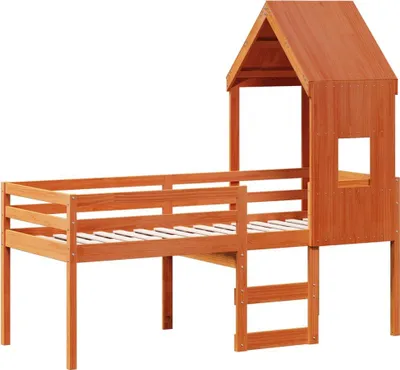 Produktbild von vidaXL Hochbett mit Dach Wachsbraun 90x200 cm Massivholz Kiefer