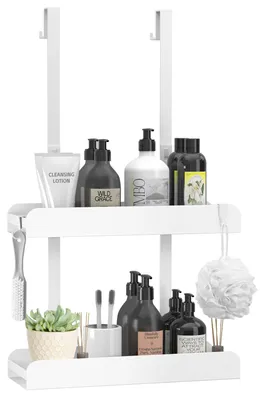 Obrázek produktu pro Sprchový regál bez vrtání, se 4 háčky pro skleněné dveře