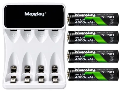 Immagine prodotto di Verk 02051: Caricabatterie USB-C per batterie AA/AAA con display LCD + 4 batterie AA