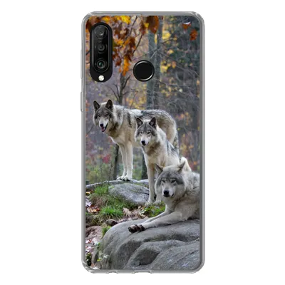 Produktbild von MuchoWow® Handyhülle Schutzhülle Hülle für Huawei P30 Lite Wölfe - Fels - Wald Silikon Softcase Handy Hülle - Handyhülle