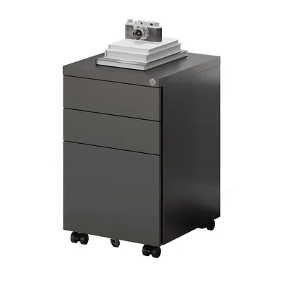Produktbild von FLEXISPOT Aktenschrank CB23 Rollcontainer, Mobiler Büroschrank mit 3 Schubladen, Schloss, Leise-Schienen & Anti-Kipp-Rädern für Büro & Zuhause Schwarz
