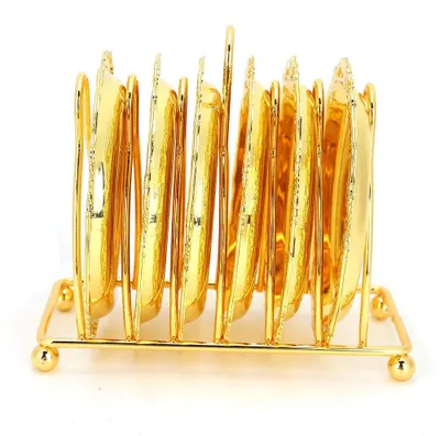 6er-Set Untersetzer Retro Metall Gold rund für Gläser