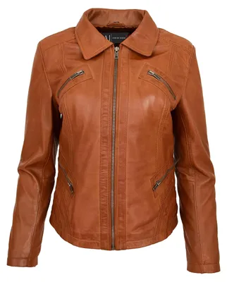 Productafbeelding van Dames Bikerjack van Echt Leer - Zwart/Bruin