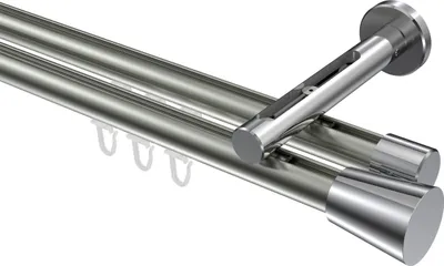 Produktbild von Interdeco Innenlaufstange / Gardinenstange mit Innenlauf Edelstahl-Optik / Chrom, Typ Siteno Sitra (Konus), 20 mm Ø 2-läufig, 220 cm