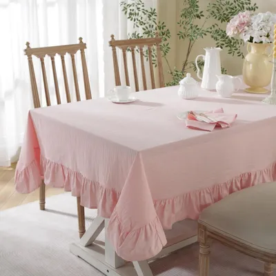 Immagine prodotto di Tovaglia in cotone e lino con bordo a frange, 140x260 cm, rosa