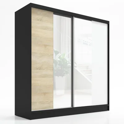 Immagine prodotto di Armadio a porte sospese, a 2 ante con specchio SOLO 200 (nero, bianco, Sonoma)