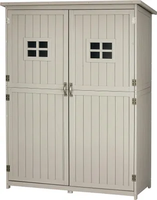 Image de Outsunny Abri de Jardin Remise pour Outils sur Pied Dim. 128L x 50l x 164H cm avec 2 étagères 2 portes et 2 fenêtres Toit en bitume étanche Bois pré-huilé sapin Gris