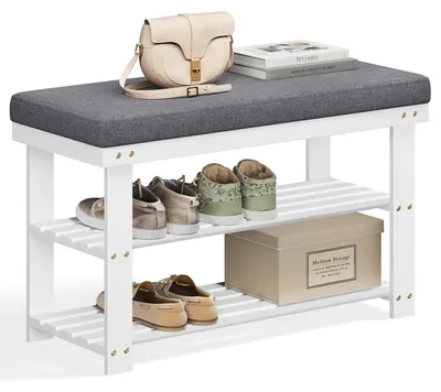 Produktbild von SONGMICS Schuhbank aus Bambus, mit 2 Regalebenen, 29 x 71 x 49 cm