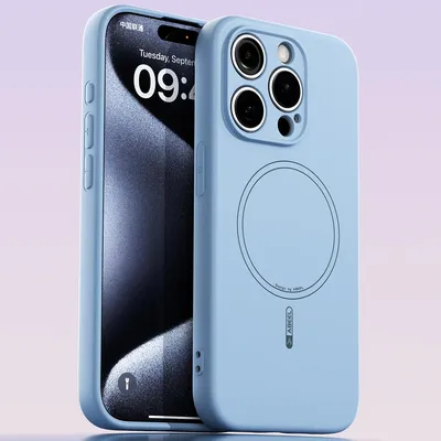 Image de Coque magnétique pour iPhone 15 Pro, compatible MagSafe, silicone liquide, résistant aux chocs et aux rayures Bleu