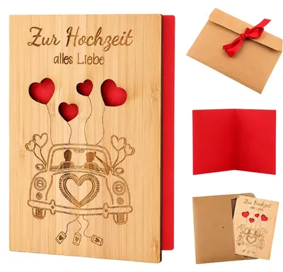 Produktbild von Glückwunschkarte aus Bambusholz - Mit Lasergravur und Magnetverschluss - Inklusive Umschlag - 1er Set