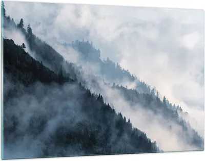 Produktbild von Bilder auf glas - Einteilig - Berge Nebel Bäume - 120x80cm - Glasbilder - Wandbilder - Bilder - zum Aufhängen bereit - Wanddekoration aus Glas - Glas Bilder - Wandbild auf Glas - GAA120x80-4429