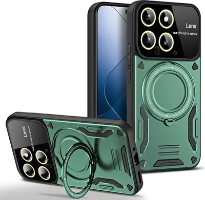 Image de Étui durable pour Xiaomi 14 Pro, étui à deux couches avec support d'anneau et support vert