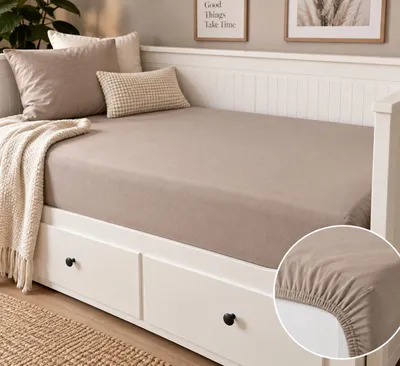 Produktbild von Otto Home 2er Set Spannbettlaken 90 × 200 cm – 100 % Baumwolle – Taupe, KI-generiertes Bild