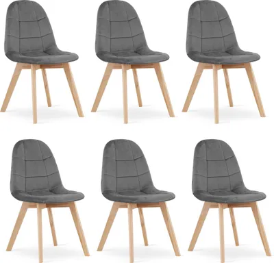 Obrázek produktu pro Židle SORANO tmavě šedý samet s dřevěnými nohami, rozměry 45x82x54 cm, do obývacího pokoje, kuchyně, ložnice, sada 6 kusů