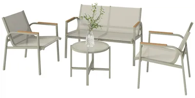 Productafbeelding van Outsunny tuinmeubelset, zithoek met 2-persoonsbank, 2 fauteuils en bijzettafeltje, kleur groen