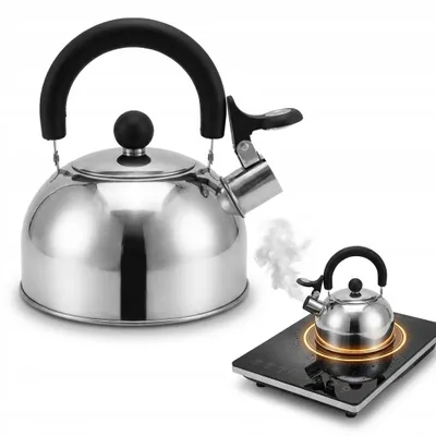 Produktbild von Traditioneller Stahlkessel 1,5L Silber mit Pfeife für Induktion
