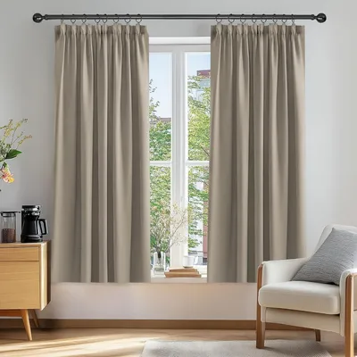 Zdjęcie produktu dla Zasłony zaciemniające, krótka falbana, termoizolacyjne, kolor taupe, zestaw 2 sztuki, wymiary 138x117 cm