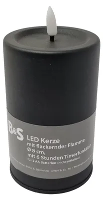 Produktbild von Schwarze LED Kerze Metall Matt Timer H 12,5 x Ø 8 cm
