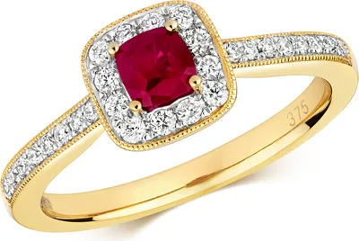 Produktbild von Funkelndes Feuer Schöner 9 Karat (375) Gold Cluster Diamant Solitärring Brillant-Schliff 0.24 Karat HI - I1 mit Rubin, 53 (16.9); TRS292269KYRSM
