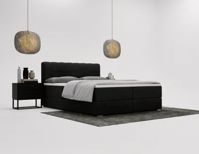 Obrázek produktu pro Manželská postel s matrací Bonnel 140x200 cm Lisbon Box - postel s pružinovým boxem, postel do ložnice, čalouněná postel - topper, podnož a matrace - sametová látka (černá - Magic Velvet 2219)
