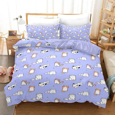 Immagine prodotto di Copertura per letto 135 x 200 cm - Motivo carino con gatti, colore lilla