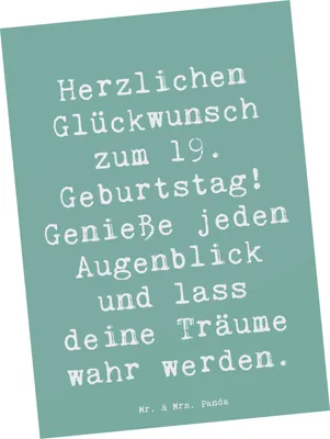 Produktbild von Mr. & Mrs. Panda Postkarte Spruch 19. Geburtstag Freude - Meeresbrise - Geschenk, Fotokarte, Genieße jeden Augenblick, Grußkarte, liebevolle Grüße, besondere Erinnerungen