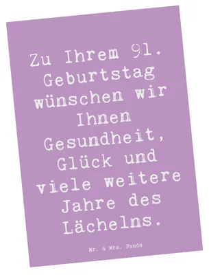 Produktbild von Mr. & Mrs. Panda Grußkarte Spruch 91. Geburtstag - Lavendeltraum - Geschenk, Geburtstagsgeschenk, Jubiläumsfeier, Ansichtskarte, einzelkarte, Postkarte, Happy Birthday