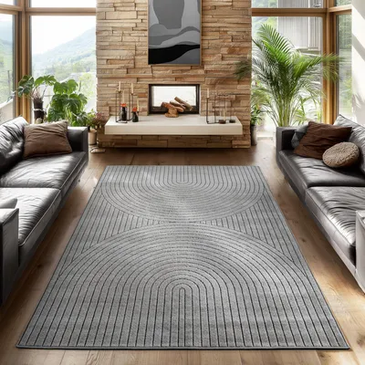 Produktbild von Kurzflor Teppich 120x170 cm Grau für Wohnzimmer, Schlafzimmer, Küche