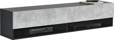 Produktbild von Hängeboard Halmstad 140 x 31 x 30 cm mit Schranktüren Hängeschrank mit Ablagefächern TV Lowboard Schwarz/Betonoptik [en.casa]