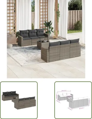Produktbild von The Living Store 7-tlg. Garten-Sofagarnitur mit Kissen Grau Poly Rattan